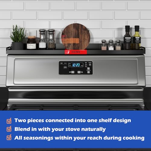 30" Magnetic Stove Top Shelf – Black Spice Rack with Red HOME Design – Seasoning Organizer for Back of Stove – Over Stove and Kitchen Storage Shelf - view 2
