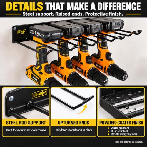 Power Tool Organizer with Charging Station,Drill Holder Wall Mount,Garage Storage Shelves for Organization and Storage,Heavy Duty Pegboard Wall Organizer Set Solid Metal Black 2 Pack 4 Set… - view 4