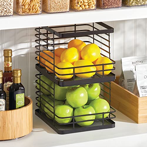 Stacking Wire Baskets Food Organizer Storage Metal Basket with Open Front for Kitchen Cabinet, Pantry, Cupboard, and Shelves - Organize Fruits, Snacks, and Vegetables - 2 Pack - Matte Black - view 3