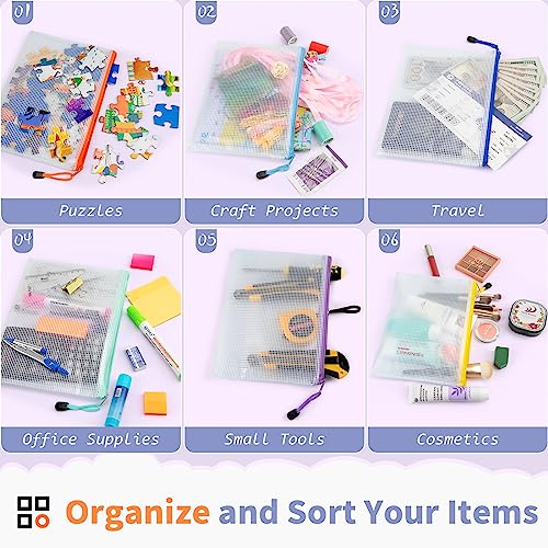24 Pack A5 Mesh Zipper Pouches, 12 Colors Storage Organizer Bags - view 5