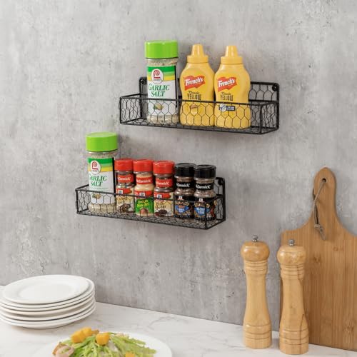 12 Inch Black Wire Wall Spice Rack Set of 2 Seasoning Shelf - view 4