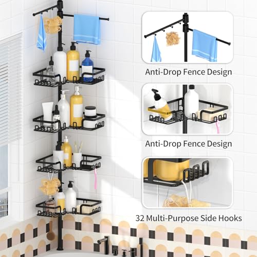 Shower Caddy Tension Pole with 2 Towel Bars, Bathroom Organizer - view 2