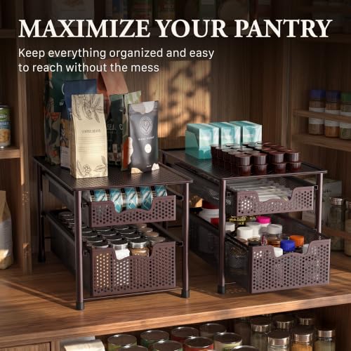 Stackable 2 Tier Sliding Basket Organizer Drawer, Bronze - view 7