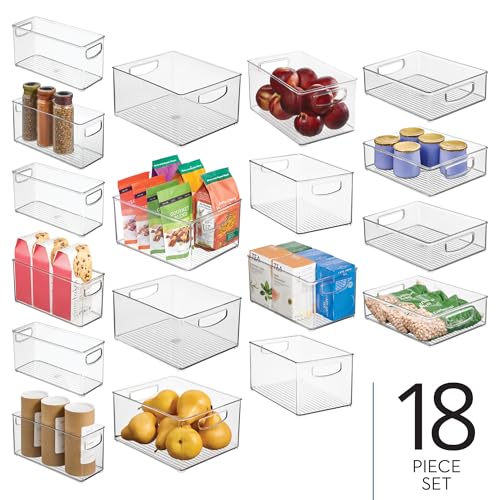 Stackable Plastic Handle Bin Storage Organizers, 18 Pack, Clear - view 2