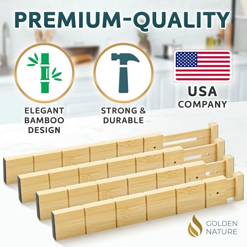 Bamboo Drawer Organizer - with Inserts & Labels, 17-22" - Adjustable Spring Loaded Kitchen Dividers for Utensils & Junk Storage - Expandable Silverware Separators for Organization - view 2