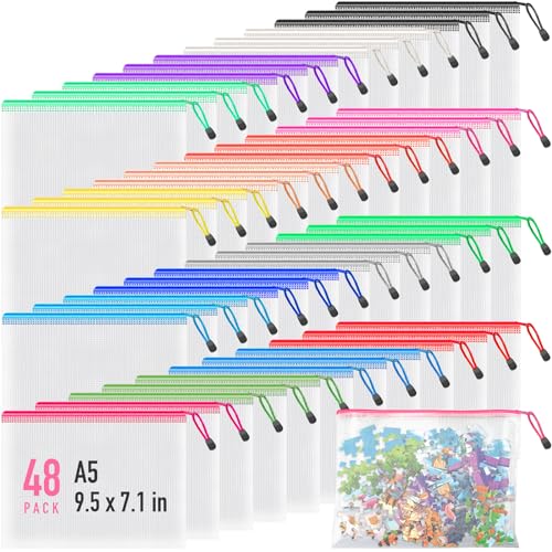 48 Pack A5 Mesh Zipper Pouches, 16 Colors Storage Organizer Bags