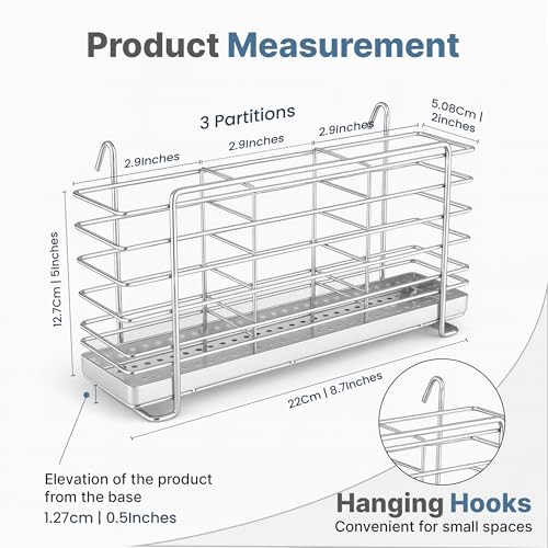 304 Stainless Steel Utensil Holder Drying Rack with Hooks, 2x8.7x5 - view 2