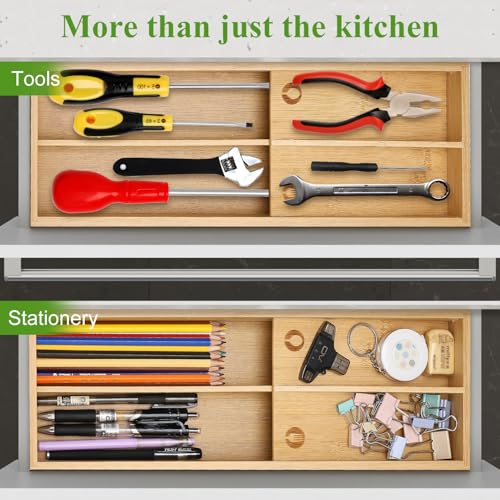 Small Bamboo Skinny Silverware Drawer Organizer Narrow Utensil Cutlery Tray - view 7