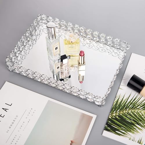 Crystal Vanity Makeup Perfume Tray Ornate Jewelry Trinket Organizer Cosmetic Decorative Tray Skin Care Storage for Home Dressing Table Wedding Decoration(Rectangle 12" x 8") - view 6
