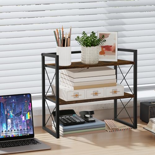 Desktop Shelf Organizer, 2 Tier Office Shelves, Wood Desk Organizer Storage Rack and Freestanding Display Shelf for Office, Dormitory, Home - view 2