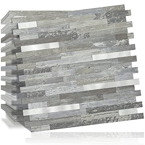 10-Sheet Peel and Stick Backsplash Wall Tile, PVC Kitchen Backsplash Peel and Stick in Distressed Wood, 9.4 sq.ft