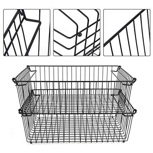 Set of 2 Stackable XXL Wire Baskets For Pantry Storage and Organization -16x12in Large Metal Food Baskets -Vegetable,Fruit,Potato,Onio, Pantry Storage Bins With Handles (Black, XXL) - view 4