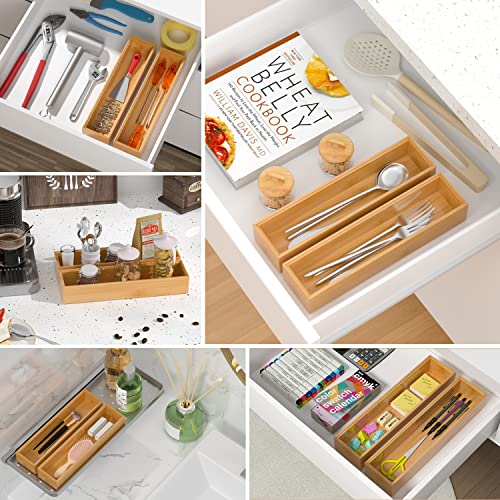 Silverware Tray for Drawer, Stackable Kitchen Bamboo Drawer Organizer 12" x 3" x 2" Set of 2 - view 4