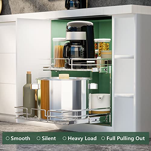 2 Tier Individual Pull Out Cabinet Organizer 11" W x 18" D, Slide Out Kitchen Cabinet Storage Sliding Shelves - view 2
