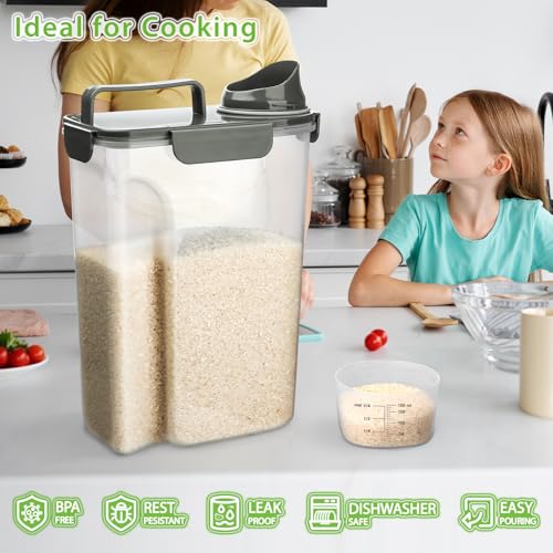 Rice Storage Container, 5 to 10lb Dry Food Airtight Dispenser, Pet Dog Cat Food Canister, BPA Free Clear Plastic Kitchen and Pantry Organization Bin for Oatmeal, Grain, Cereal, Pasta, Flour - view 5