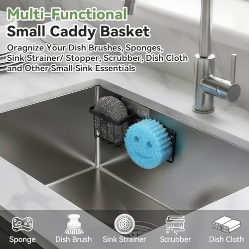 [Space Saving] Sponge Holder for Kitchen Sink, Great for Scrub Daddy/Scrub Mommy Sponges, Rust-proof Sink Sponge Caddy Organizer for Dish Brush, Scrubber - with Suction Cups & Hooks, Black - view 4