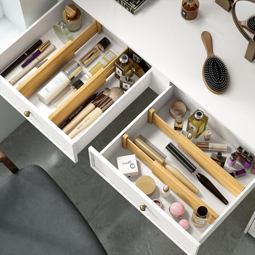 Bamboo Expandable Drawer Dividers – Fits 12.2"–17" Drawers, 4" Extra Deep Walls, Set of 4 | Tall Spring-Loaded Separator for Baby Dresser, Sock Drawer & Bathroom Cabinet - view 2