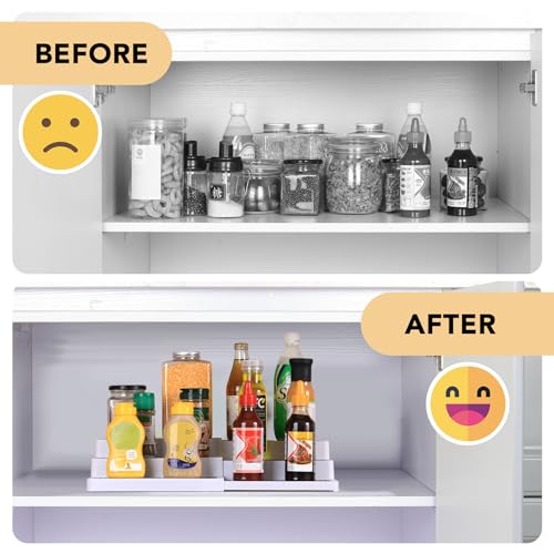 3-Tier Expandable Spice Rack, Plastic Spice Rack Organizer for Cabinet, Adjustable Length, Non-Skid Spice Shelf Organizer for Kitchen Cabinet, Countertop or Pantry, 2 Pack, White/Grey - view 6