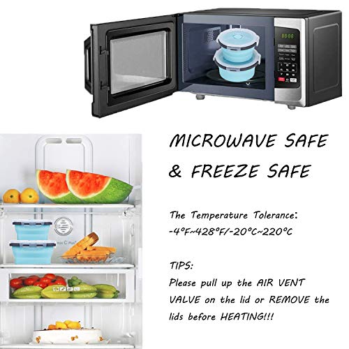 Collapsible Silicone Food Storage Containers with Airtight Lids, Set of 4 Stacking Container, Microwave and Freezer and Dishwasher Safe, with Vent Valve, BPA Free (350ml and 500ml) - view 6