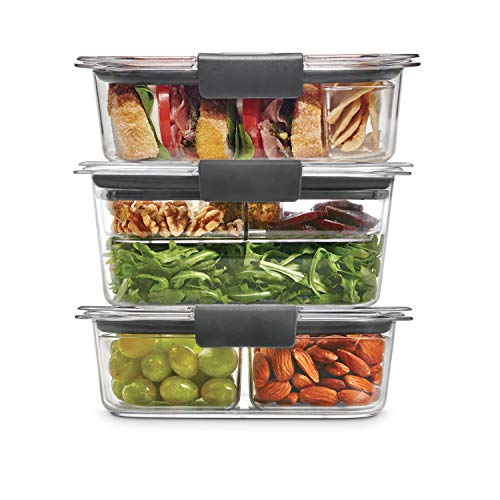 Brilliance Food Storage Containers with Lids, Airtight, for Lunch, Meal Prep, and Leftovers, Set of 3 with Removable Trays | Large 9.6 Cup Container - view 2