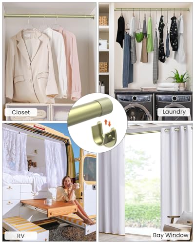 Closet Rods for Hanging Clothes, 17 to 84 Inches Stepless Adjustable Metal Closet Rod, 1.3 Inches Heavy Duty Clothes Hanging Rod for Closet Wardrobes Laundry RV, Verdant Gold - view 5