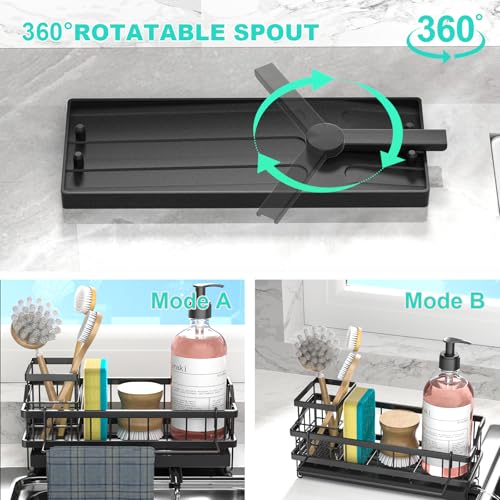 Sponge Holder for Kitchen Sink - Countertop Rustproof Stainless Steel, Sink Caddy, Kitchen Gadgets Accessories (Black) - view 3