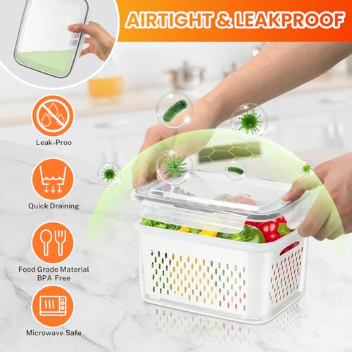 8 Pieces Fruit Storage Containers for Fridge with Lids and Strainer - view 6