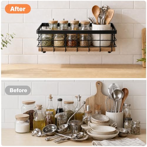 Small Metal Wire Basket, Decorative Wood Base Organizer for Bathroom, Kitchen, Basket for Toilet Paper Storage, Sugar Packet, Coffee Syrup, Guest Towel, Napkin - view 4