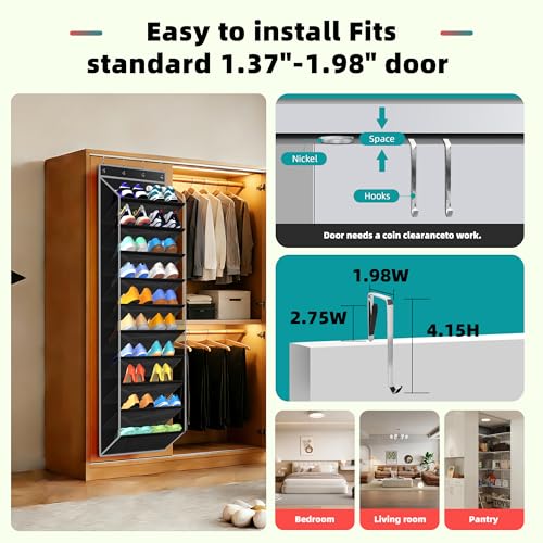 10-Pocket Multi-Use Over the Door Organizer, Heavy Duty 95lbs Capacity with Breathable Mesh, Versatile Hanging Storage for Shoes, Toys, Office Supplies-Classic (Black, 10-Shelf) - view 5