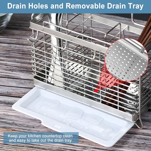 Utensil Holder, Kitchen Utensil Drying Rack with Drain Tray - view 5