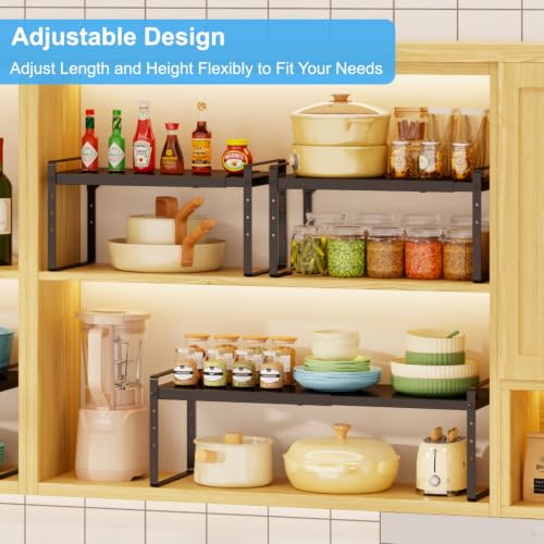 Expandable Kitchen Cabinet Shelf Organizer, Stackable Metal Storage Shelves - view 5