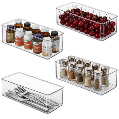 4 Clear Pantry Organizer Bins for Kitchen Drawer, Refrigerator