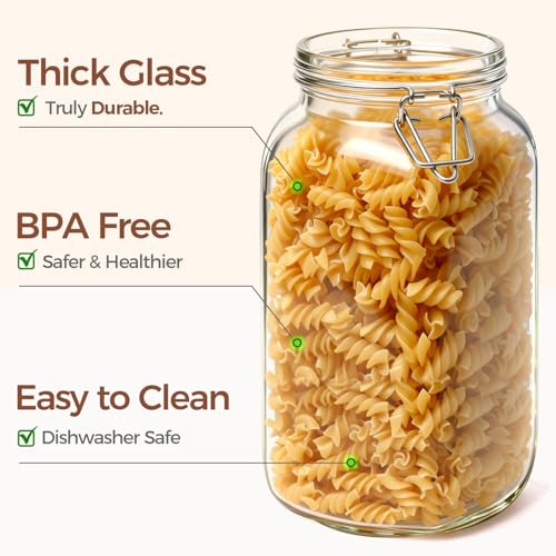 Large Square Glass Jars with Airtight Lids 78 oz 3 Pack Wide Mouth - view 5