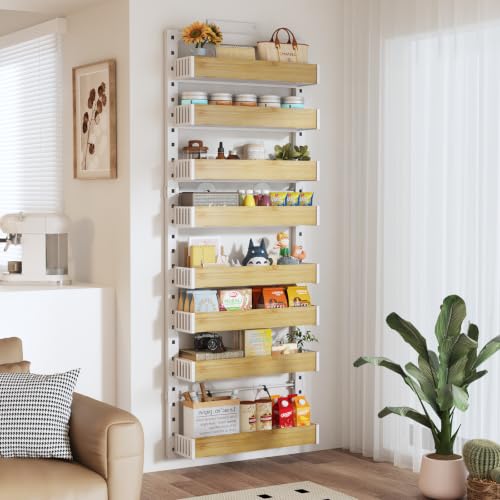 8 Tier Over the Door Pantry Organizer with Adjustable Wooden Baskets, Heavy Duty 2 in 1 Wall Mounted & Hanging Spice Rack for Kitchen, Cabinet and Closet Organization - view 5