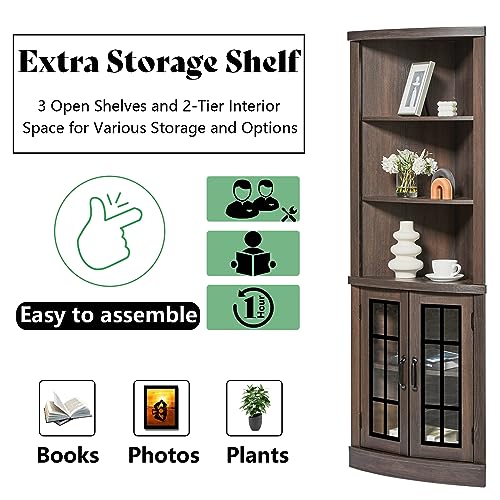 Curved Corner Storage Cabinet, 65" Tall Freestanding Bookcase - view 6