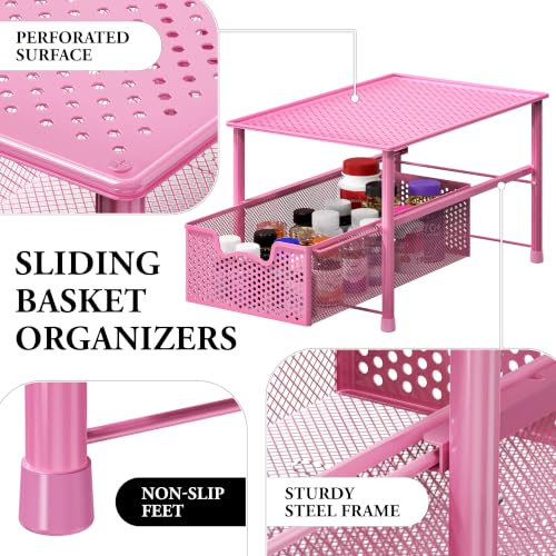 Stackable Under Sink Sliding Basket Drawer, Pink - view 4