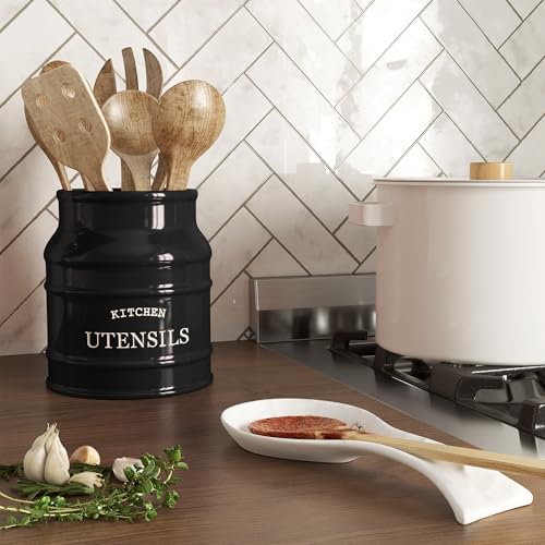 Ceramic Kitchen Utensil Holder Countertop 6.75″ (Black) - view 6