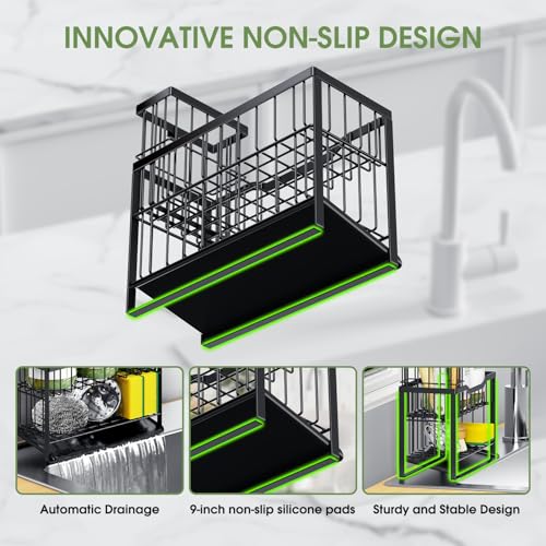 2-Tier Rustproof Sponge Holder for Kitchen Sink, Black - view 3