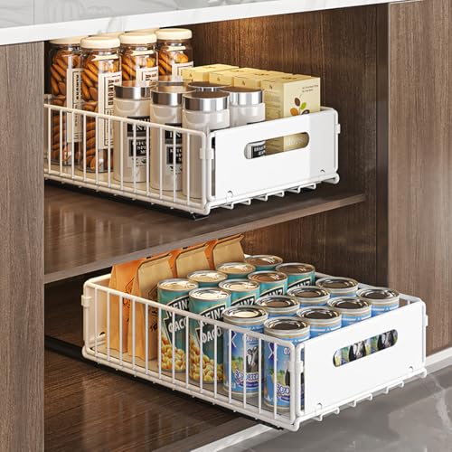 Pull Out Cabinet Organizer, White, 2Piece 9.8" W X15 D X3.9 H