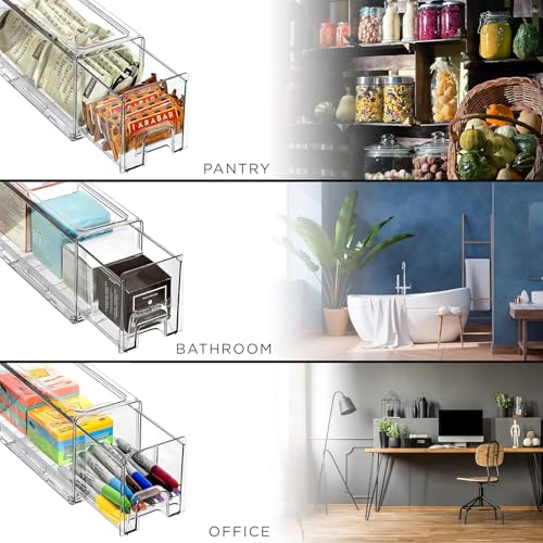 Large Clear Stackable Storage Drawers, Plastic Storage Drawers with Handles, Craft, Clothes, Medicine, Makeup, Closet, Art Supply, Bathroom, Shoe, Toy Storage Organizer (2 Pack) - view 6