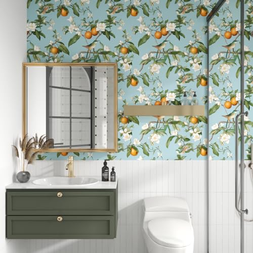 Vintage Blue Bird Floral Botanical Wallpaper 17.5"x118" - view 6