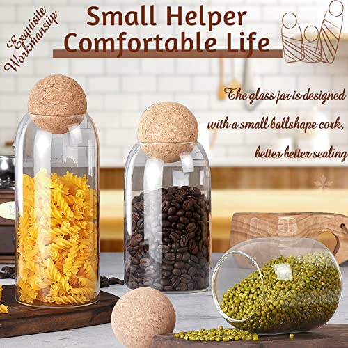 3Pcs Glass Jar with Round Ball Cork,Coffee Bean Jar Glass Cork Clear Glass Bottles with Cork Glass Canisters for Food, Coffee, Sugar, Spice, Tea,DIY (500ml / 700ml / 1000ml) - view 6