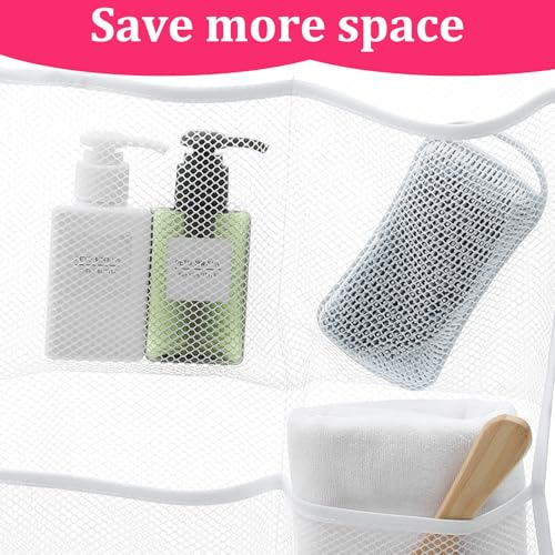 2 Pcs Hanging Shower Organizer, White PP Mesh Caddy with Six Pockets - view 3