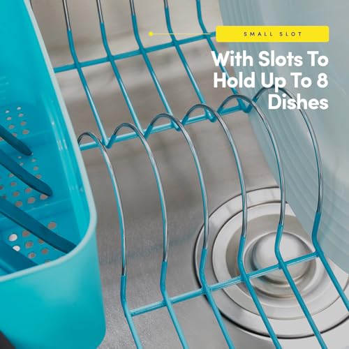 Dish Drying Rack &Cutlery Holder 2 Pc Set-Compact Sink-Fitting Dish Drainer w/ Rubberized Undercoating,Kitchen Organizer-Plates,Cups,Bowls&Utensils in Sink,Turquoise,14.5"x13"x5.25" (Pack of 12) - view 5