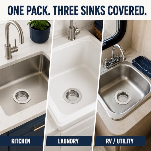 3-Pack Kitchen Sink Strainer - Stainless Steel Drain Filter with Large 4.5" Wide Rim, Anti-Clog Perforated Basket for Standard Sinks - view 6