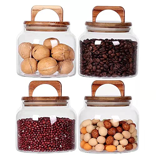 Glass Jars with Airtight Lid [Set of 4],Kitchen Canisters, Borosilicate Storage Containers,Retro Design, jars for Candy,Cookie,Rice,Sugar,Flour, Flour,Pasta,Nuts and Spice Jars