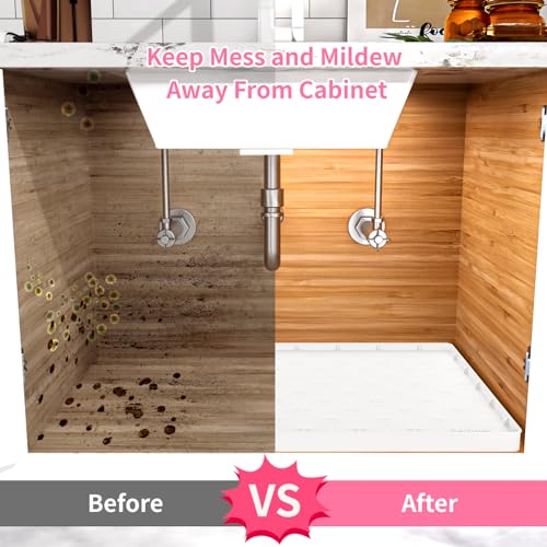 Under Sink Mat 22"×14" Waterproof Silicone Cabinet Liner & Sink Protector for Kitchen & Bathroom, Multi-Purpose Organizers Tray for Pets, Laundry, Cat Litter Mat, White - view 6