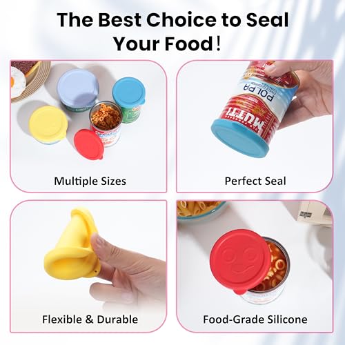 4 PCS Silicone Can Lids + Magnetic Can Opener + 2 PCS Can Strainers, Fit for 3.0''|3.2''|3.5''|4.0'' Cans, Holiday Kitchen Gadgets, Valuable 7 PCs Canned Essentials Bundle - view 4