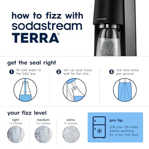TERRA Sparkling Water Maker, Value Bundle, CQC CO2 System, Includes 2 Quick Connect 60L CO2 Cylinders, 3 Dishwasher Safe BPA Free Bottles, 2 bubly Flavor Drops, Make your own Pepsi, Black - view 4