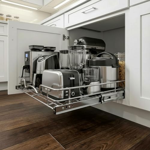 HOLD N' STORAGE Pull Out Cabinet Organizer, Heavy Duty-w/Lifetime Limited Warranty -11”W x 17”D-Requires At Least 12-1/4” Cabinet Opening, Steel Metal Cabinet Drawers Slide Out, Chrome Finish - view 2